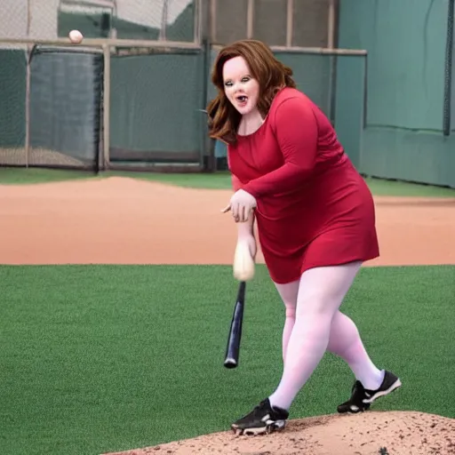 Prompt: actress Melissa McCarthy playing baseball