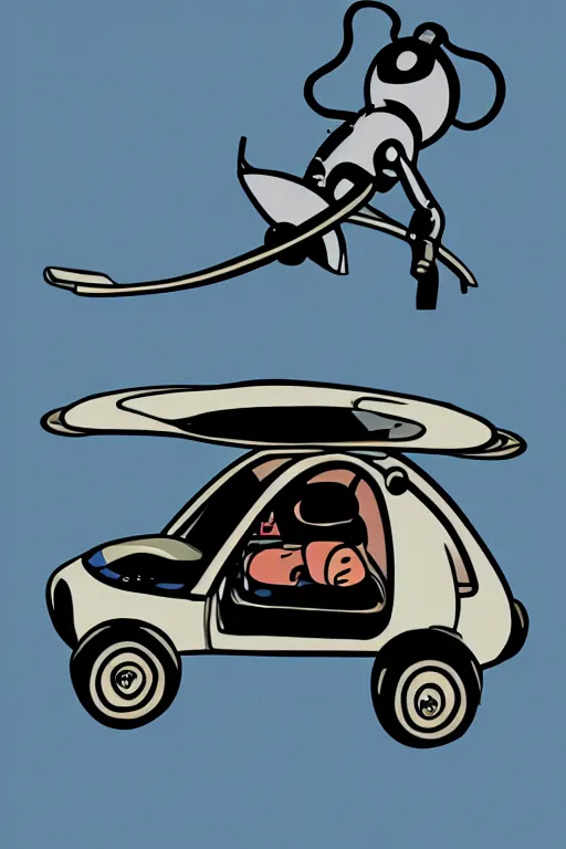 Image similar to basic digital drawing in photoshop of simple astronaut driving a fly car