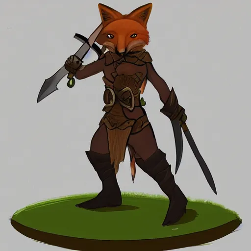 Prompt: fantasy rpg character anthropromorphic fox ranger with only one arm wielding a gladius