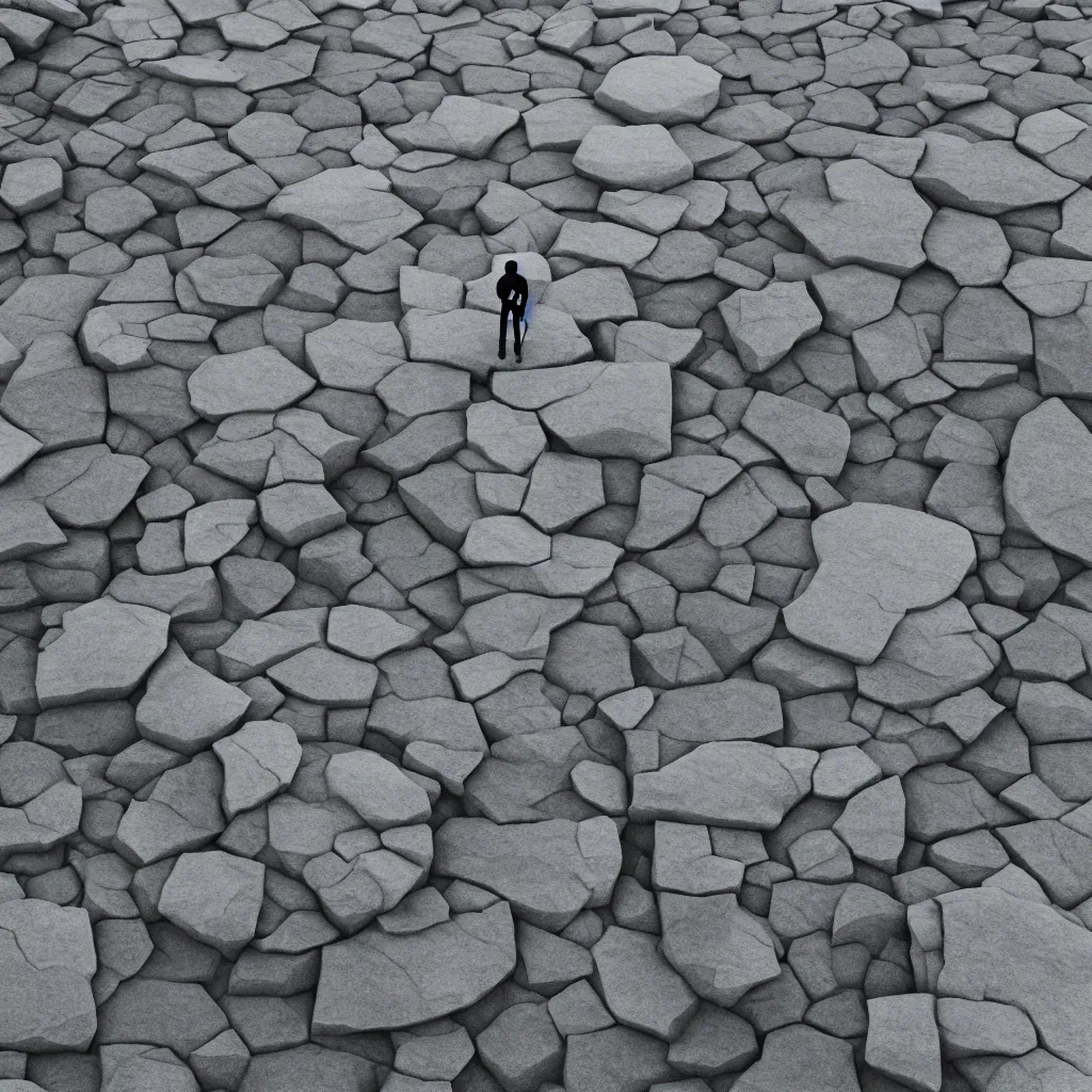 Prompt: a person standing on top of a rock in the middle of a circle, ambient occlusion render by ian spriggs, cgsociety, light and space, volumetric lightning, vray tracing, ambient occlusion