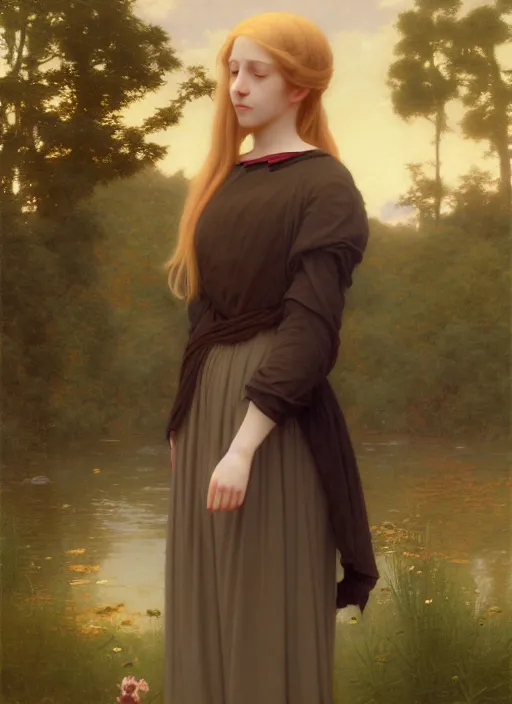 Prompt: a full body portrait of Ophelia Goldhall, long blonde hair, makoto shinkai, james gilleard, tone mapping, very detailed, matte, (((William-Adolphe Bouguereau))), ((wlop))