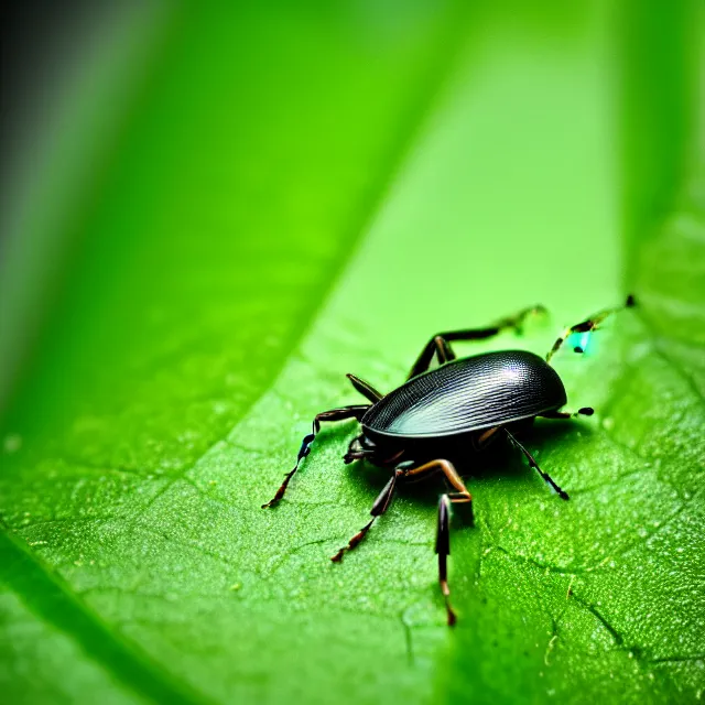 Image similar to a close up view of a bug on a leaf, a macro photograph, featured on cg society, macro lens, ultra detailed, macro photography, atmospheric lighting, intricate, volumetric lighting, beautiful, sharp focus, in the art style of marc simonetti, bowater charlie and brom gerald, astrophotography
