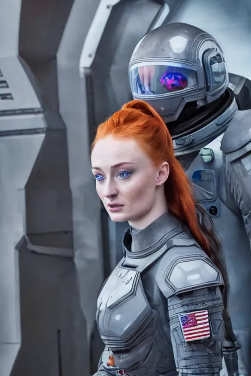 Prompt: Sophie Turner as a Space commander