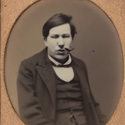 Prompt: tintype photo of bill hicks smoking, 1 8 8 0 s