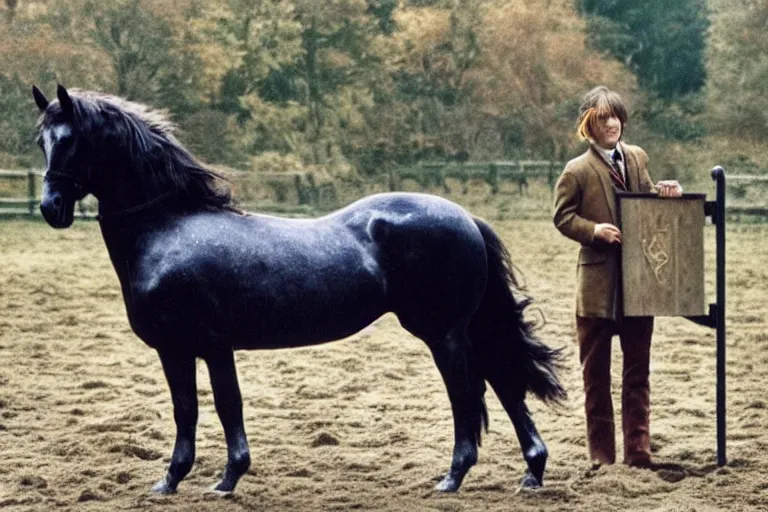 Prompt: Harry Potter as a horse. Harry Trotter and the Fillyosopher's Stone