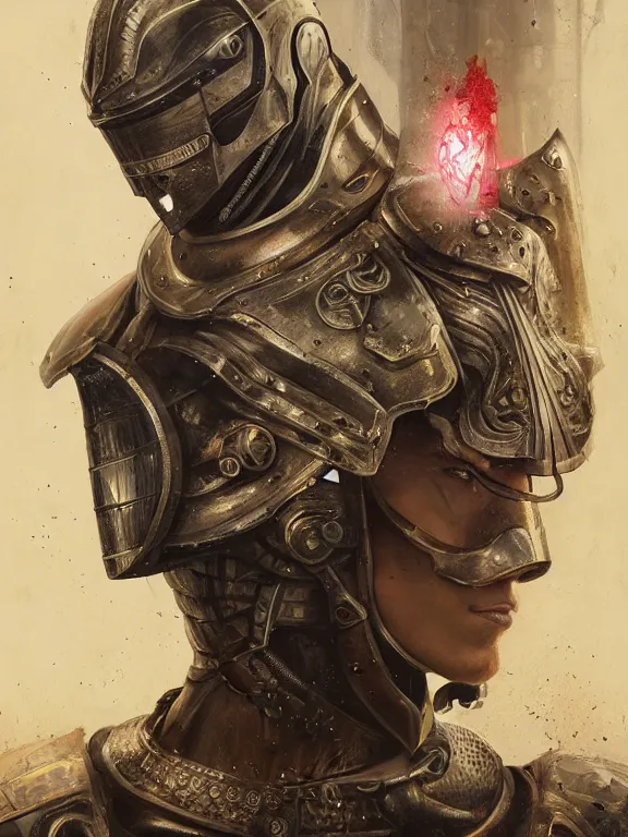 Prompt: art portrait of medieval knight,8k,by tristan eaton,Stanley Artgermm,Tom Bagshaw,Greg Rutkowski,Carne Griffiths,trending on DeviantArt,face enhance,hyper detailed,minimalist,cybernetic, android, blade runner,full of colour,