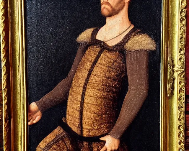 Prompt: a 1 6 th century medieval oil painting of ryan reynolds, c. 1 5 3 2