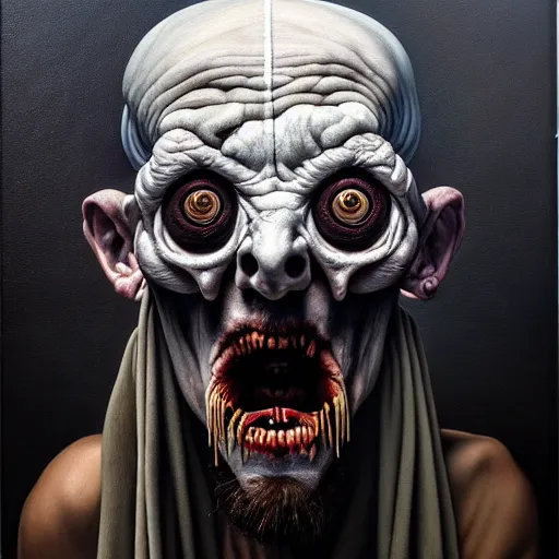 Prompt: ethos of ego, mythos of id. monsters of madness by erol otus, hyperrealistic photorealism acrylic on canvas, resembling a high - resolution photograph