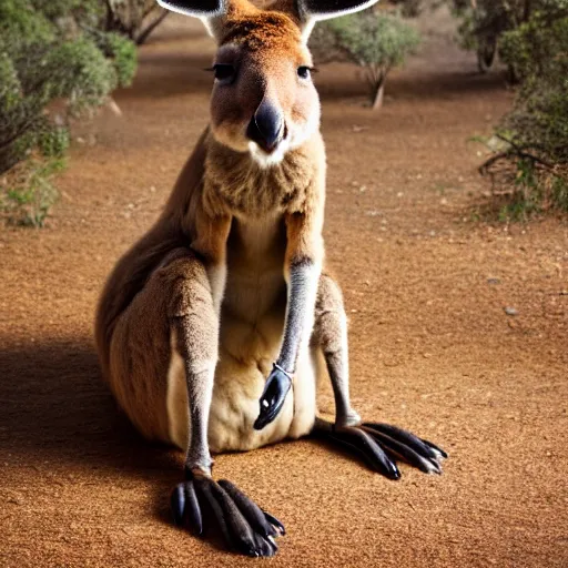 Image similar to a photo of a buff kangaroo wearing a safari hat and vest, studio photography, 8 k