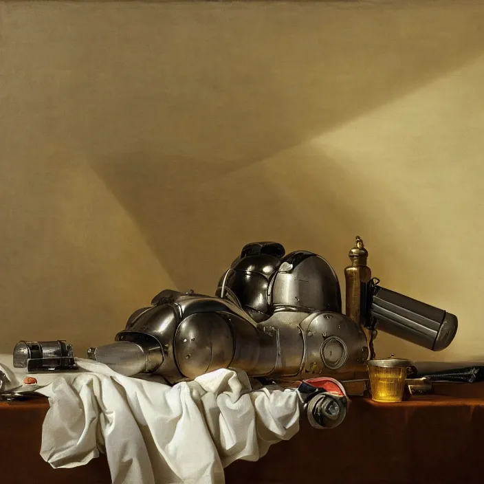 Prompt: still life painting of rx - 7 8 by pieter claesz, oil on canvas, strong lighting, highly detailed, hyper realism, golden hour, god rays, hd, 4 k