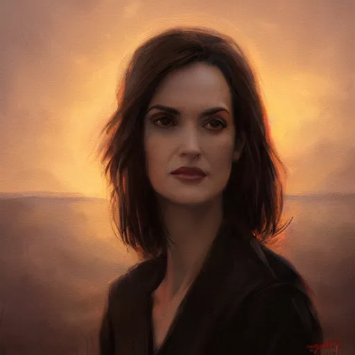 Prompt: a closeup portrait of a winona ryder, dramatic light, lake background, sunset, dark, sharp, painted by stanley lau, painted by greg rutkowski, painted by stanley artgerm, digital art, trending on artstation