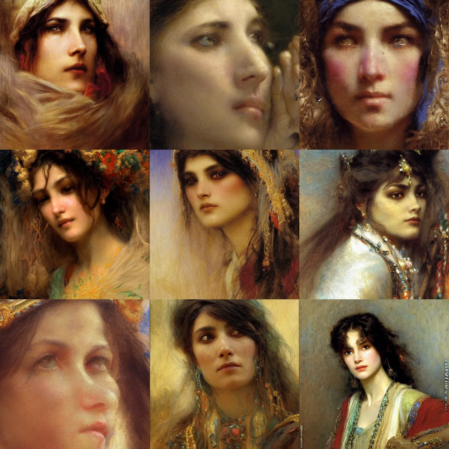 Prompt: orientalism female wizard face detail by gaston bussiere and nikolay makovsky and jules bastien - lepage and thomas lawrence, masterful intricate artwork, excellent lighting, high detail 8 k