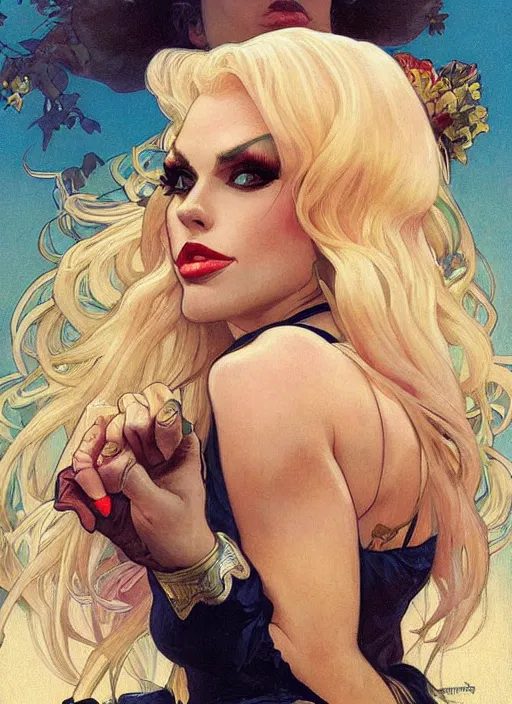 Image similar to katya, drag queen, painting by artgerm and greg rutkowski and alphonse mucha