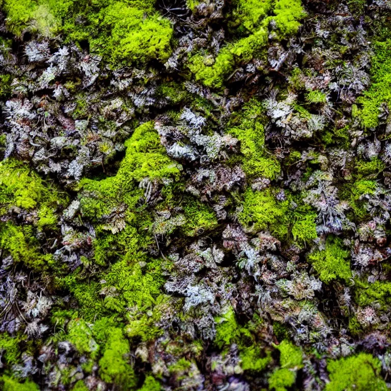 Image similar to a lichens and moss close-up various fungus, mushrooms and plants, Atmospheric phenomenon, artistic photography, muted colors, conceptual, long exposure outside the city