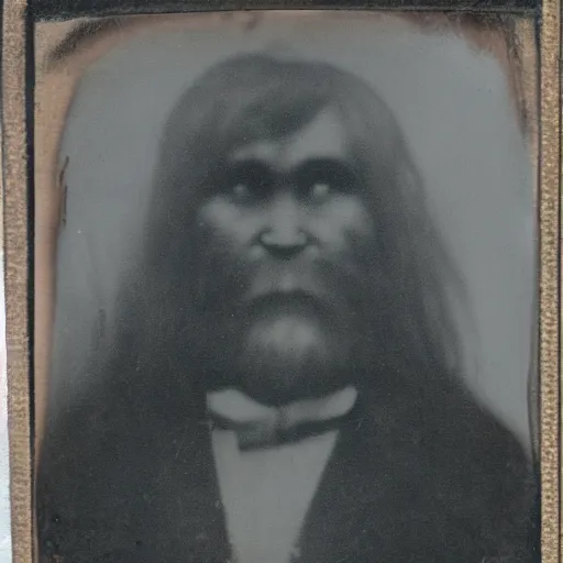 Image similar to blurry tintype photo of Bigfoot