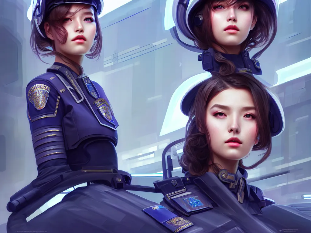 Image similar to portrait futuristic police uniform girl, at future neon light united state america rooftop, ssci - fi and fantasy, intricate and very very beautiful and elegant, highly detailed, digital painting, artstation, concept art, smooth and sharp focus, illustration, art by tan zi and ayanamikodon and alphonse mucha and wlop
