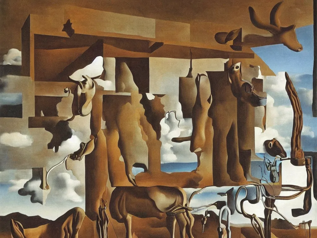 Prompt: a mule in the a rustic bar, by Salvador Dali, by Rene Magritte, award winning, amazing resolution.