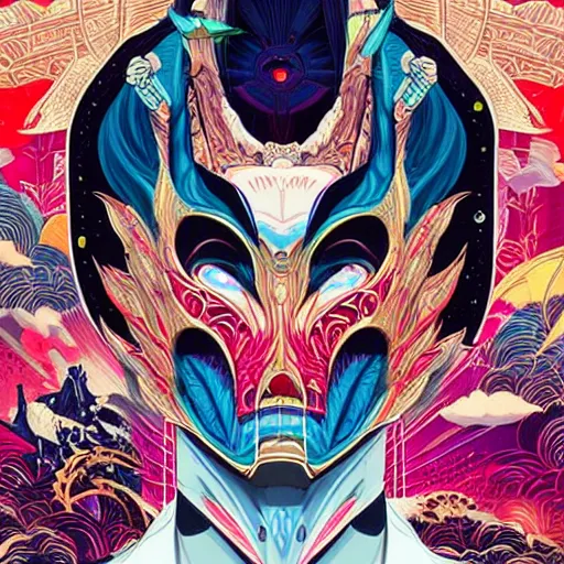 Image similar to Tristan Eaton, victo ngai, artgerm, Maximalism dragon mask