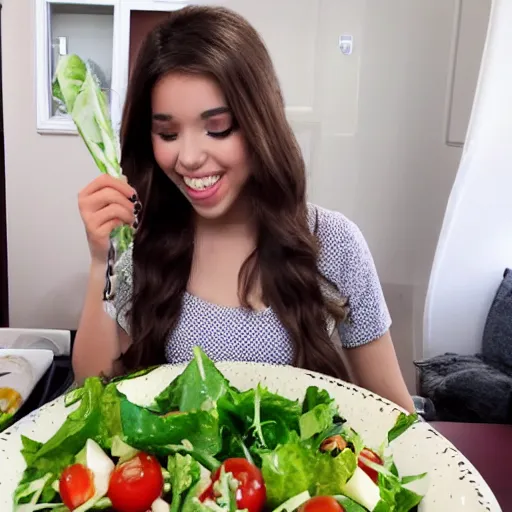 Image similar to pokimane eating salad, livestream recording