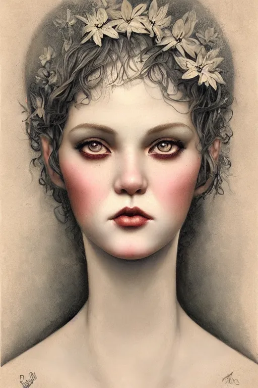 Image similar to a beautiful portrait of a single lonely dollpunk female posing, detailed, realistic eyes, symmetry body features proportions, award winning, by Tom Bagshaw