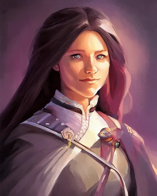 Prompt: a female dnd wizard's portrait by ray swanland and rhads