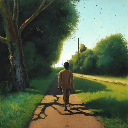 Image similar to bob marley walking along the gistelsesteenweg, painted by scott listfield, sunny, happy