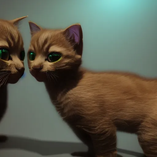 Image similar to iridescent kittens cyperpunk 2 0 7 7, unreal engine 5, 8 k ultra realistic, hyperdetailed, volumetric lighting, extremely high quality