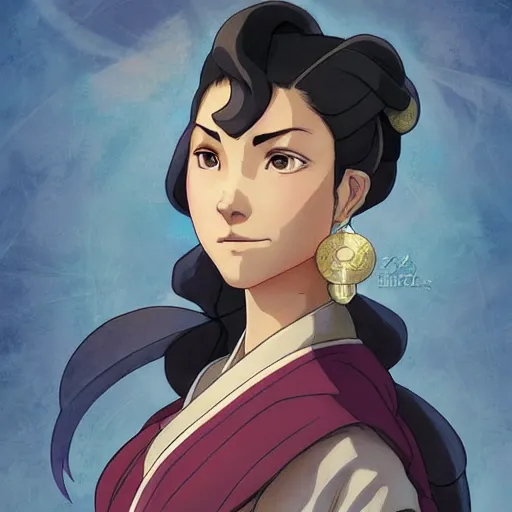 Prompt: Portrait of Avatar Korra wearing a traditional Japanese kimono, Legend of Korra, Avatar the Last Airbender, intricate, elegant, highly detailed, digital painting, artstation, concept art, smooth, sharp focus, illustration, art by artgerm and greg rutkowski and alphonse mucha and andrei riabovitchev