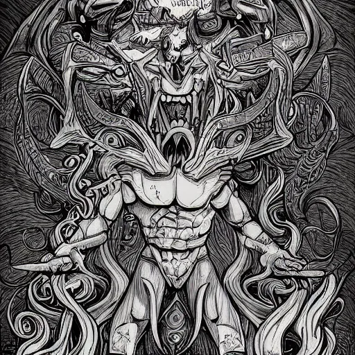 Image similar to the dark Lord fighting God, Digital art, cartoon, intricate details