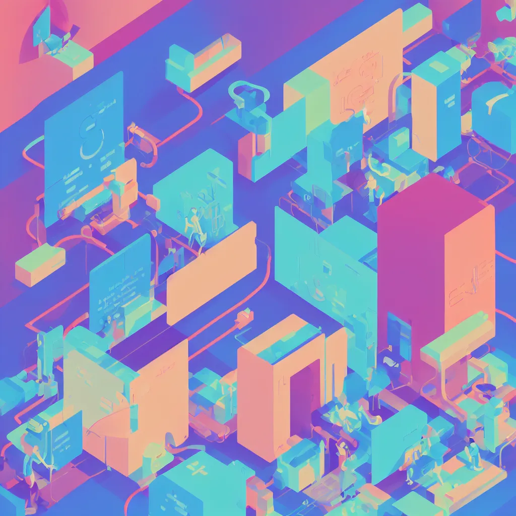 Image similar to a simple micro-service deployed to a datacenter, cloud, security, attack vector, trending on Artstation, painting by Jules Julien, Leslie David and Lisa Frank, muted colors with minimalism