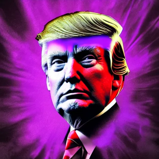 Prompt: portrait of an ethereal donald trump made of purple light, divine, cyberspace, mysterious, dark high-contrast concept art