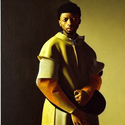 Image similar to a painting of 2 1 savage in knights armor by vermeer