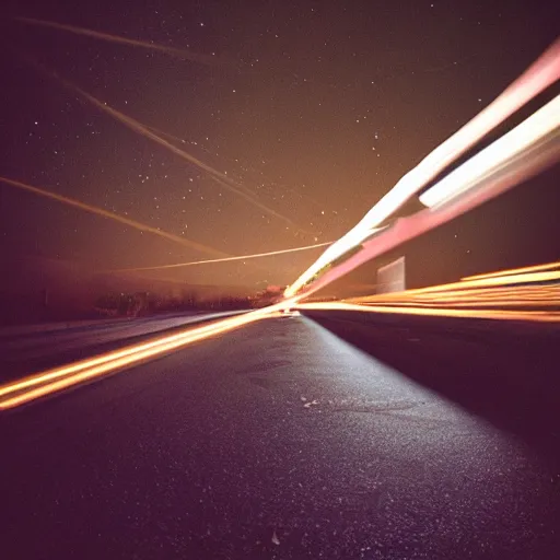 Image similar to long exposure night lansdscapes, 5 seconds shutter, Cinestill 800T