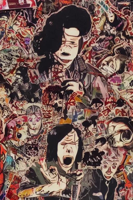 Image similar to graffiti japanese horror vhs cover art, detailed facial expressions