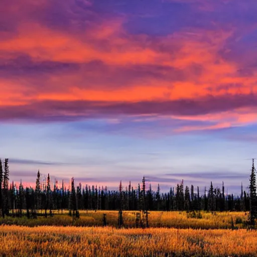 Prompt: beautiful sunset in the middle of northern Alberta