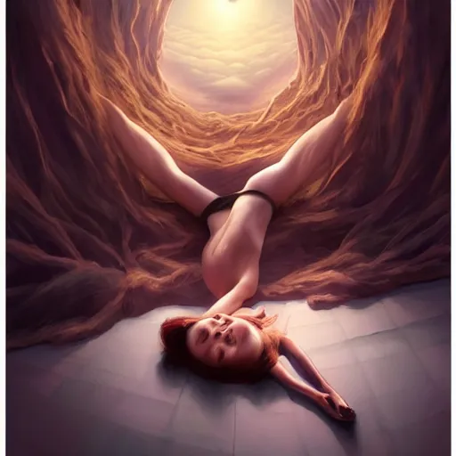 Prompt: Art station concept of a beautiful girls laying in front of a dark deamon, compulsion, Hypnosis, hypnotising, hypnotic eyes, light blue eyes, spiral eyes, symmetrical face, by Stanley Artgerm Lau, WLOP, Rossdraws, James Jean, Andrei Riabovitchev, Marc Simonetti, and Sakimichan, trending on artstation