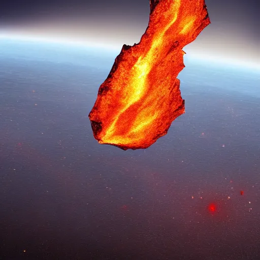 Image similar to a hot-red meteorite crashes into planet, fantastic landscape, fantasy, hyperrealism, no blur, 4k resolution, ultra detailed-i