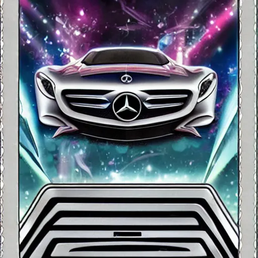 Image similar to mercedes benz in the style of a yugioh card