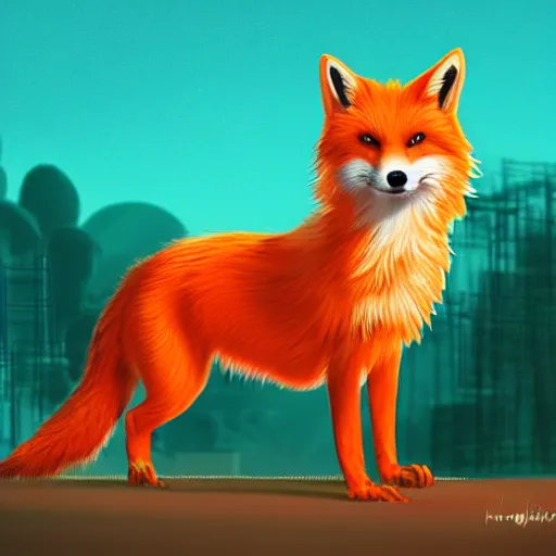 Prompt: digital unusually orange fox, retrowave palette, digital world, highly detailed, electric breeze, anatomically correct orange and white vulpine, synth feel, fluffy face, ear floof, flowing fur, super realism, accurate animal imagery, 4 k digital art