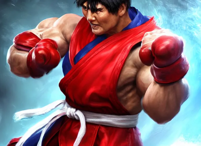 Image similar to action shot of ken barlow as ryu from Street fighter, ultra realistic, detailed, cinematic, concept art, digital art,