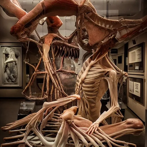 Image similar to inside a museum, a room where anatomical body parts are piece of arts by Rob Bottin, very detailed, ultra realistic photography