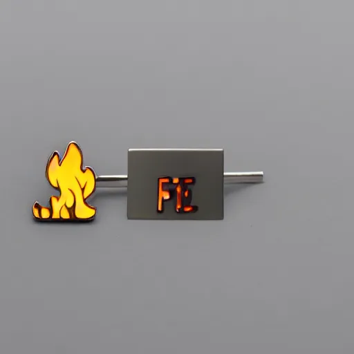 Image similar to a photo of a retro 8 0 s minimalistic clean fire flame warning enamel pin, studio lighting, behance