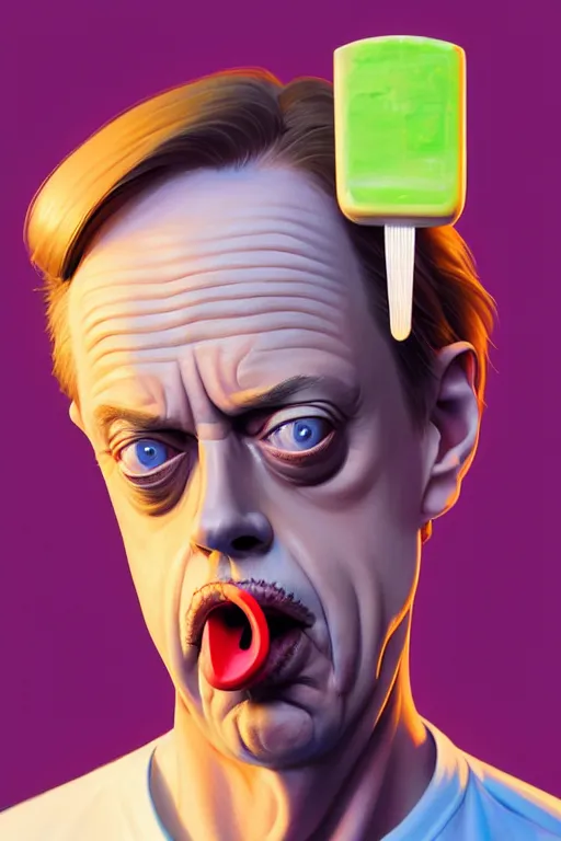 Image similar to Steve Buscemi with a popsicle, highly detailed, 2d game fanart behance hd by Jesper Ejsing, by RHADS, Makoto Shinkaih and Lois van baarle, ilya kuvshinov, rossdraws global illumination, cinematic, hyper-realistic, depth of field, coherent, high definition, 8k resolution octane renderer, artstation