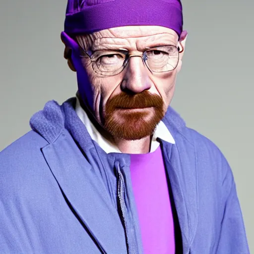 Image similar to walter white using a purple durag looking fresh