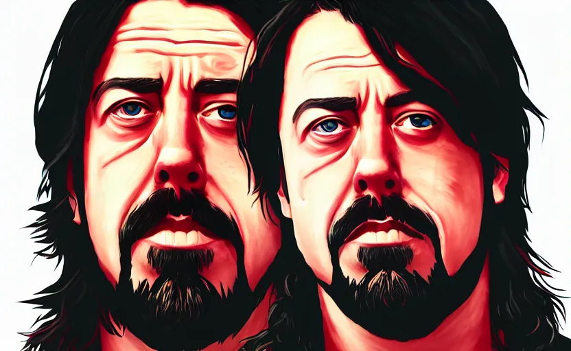 Prompt: dave grohl in gta v covert art painted by stephen bliss, centered, uncropped, full body, symmetrical face, crispy, trending on artstation, deviantart