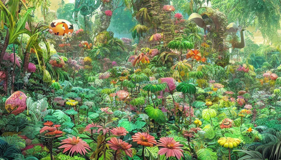 Prompt: flowery jungle by shigeru mizuki, hyperdetailed, artstation, cgsociety, 8 k