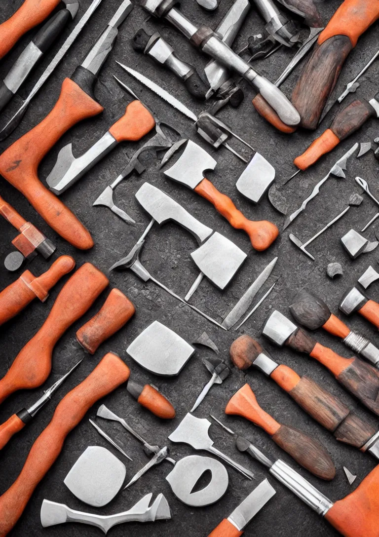 Prompt: a beautiful photograph of a toolkit filled with useless hammers