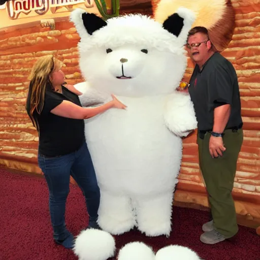 Prompt: LAS VEGAS, NV JUNE 7 2024: Fluffy gigantic adorable creature demands a hug.