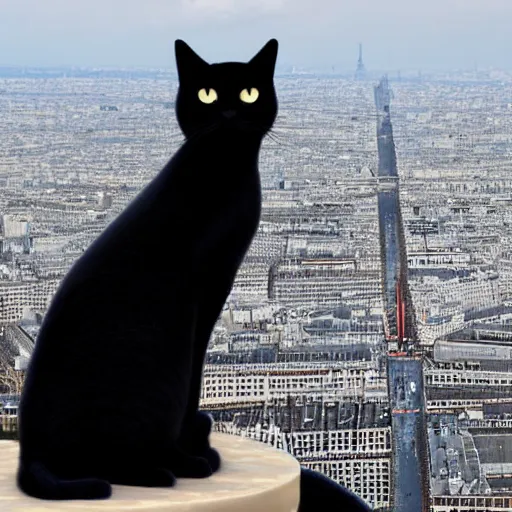 Image similar to Black cat on top of the Eiffel tower. Highly realistic. Highly detailed. High resolution. 4k. 8k