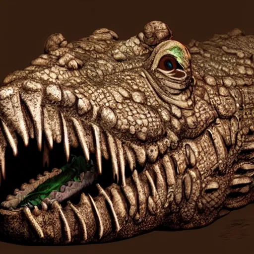 Image similar to a crocodile mummy, fantasy art, cinematic lighting